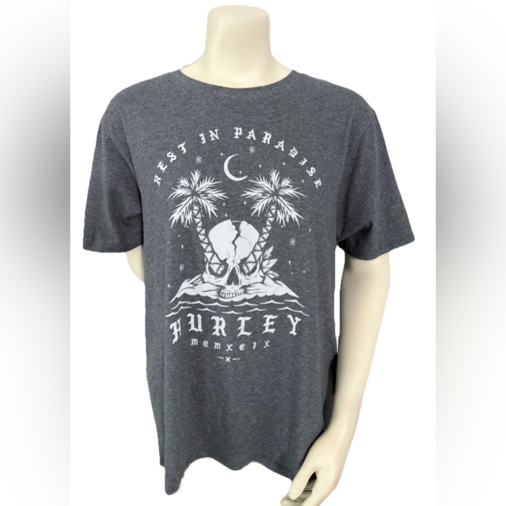 Hurley Rest In Paradise Skull Palm Trees Graphic Tee Men’s XL Gray
